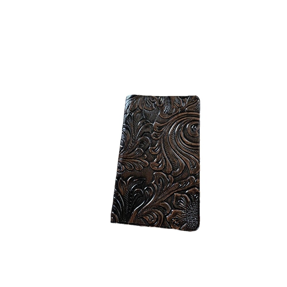 Vintage Embossed Vinyl Business and Credit Card Holder Floral Pattern Brown
